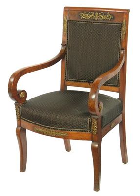 Appraisal: A French Empire mahogany open armchair with gilt brass mounts