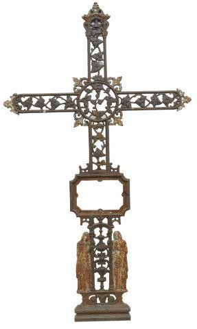 Appraisal: Patinated cast iron cross late th c with pierced foliate