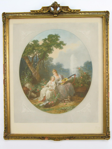 Appraisal: WILL HENDERSON British d A colored engraving depicting mother playing