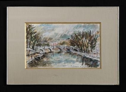 Appraisal: ANDR DUNOYER DE SEGONZAC - BRIDGE OVER THE SEINE Ink