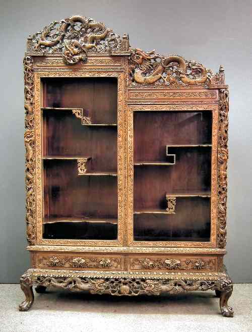 Appraisal: A good early th Century Chinese blackwood display cabinet the