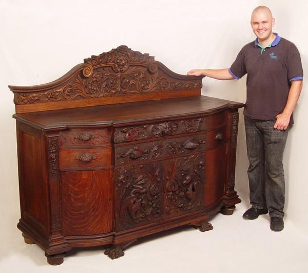 Appraisal: VICTORIAN HORNER QUALITY CARVED OAK SIDEBOARD Rich carving of lions