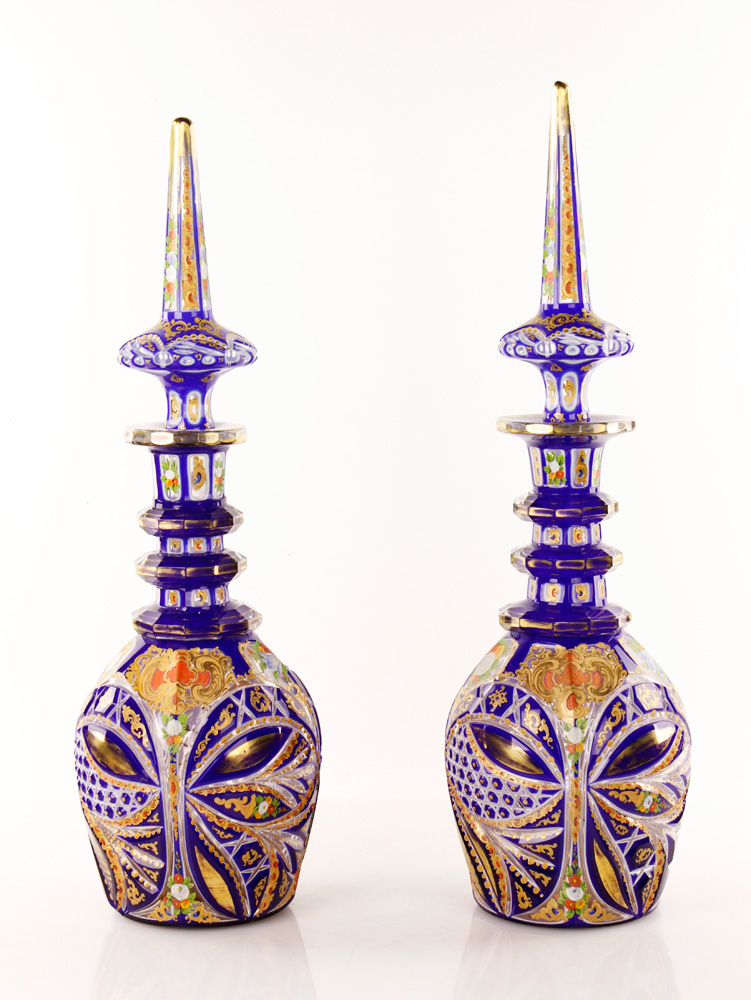 Appraisal: - Pair of th C Bohemian Decanters Pair of th