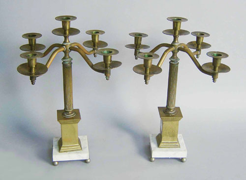 Appraisal: Pair of brass candelabra with marble bases h