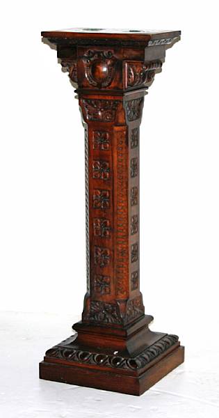 Appraisal: A Renaissance Revival carved mahogany pedestal late th century Carved