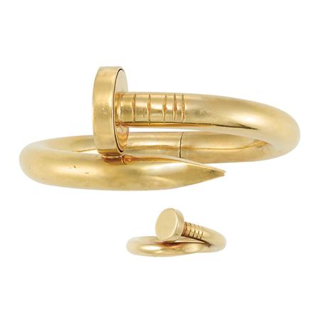 Appraisal: Gold Crossover Screw Bangle Bracelet Cartier and Ring Estimate -