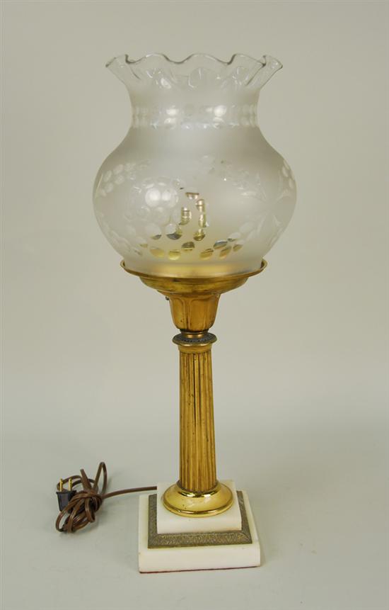 Appraisal: CLASSICAL GILT AND MARBLE SOLAR LAMP with cut glass shade