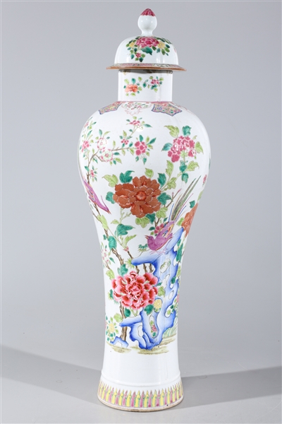 Appraisal: Chinese famille rose enameled porcelain covered vase with flowers to