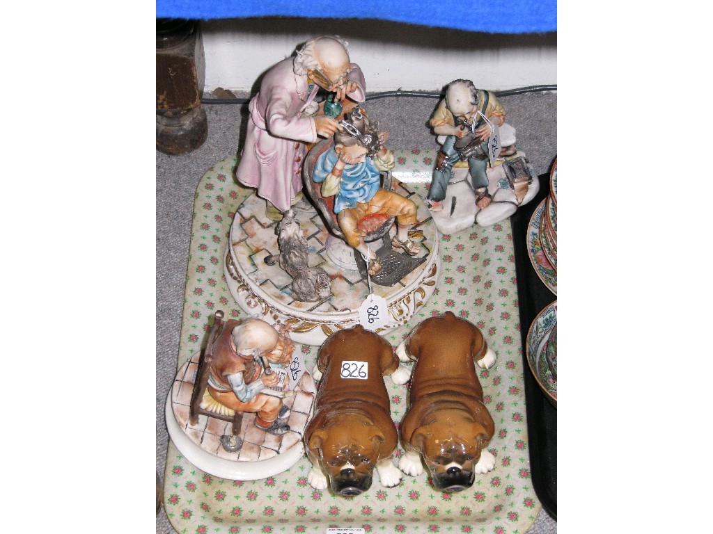 Appraisal: Lot comprising Capodimonte figures and a pair of ceramic bulldogs