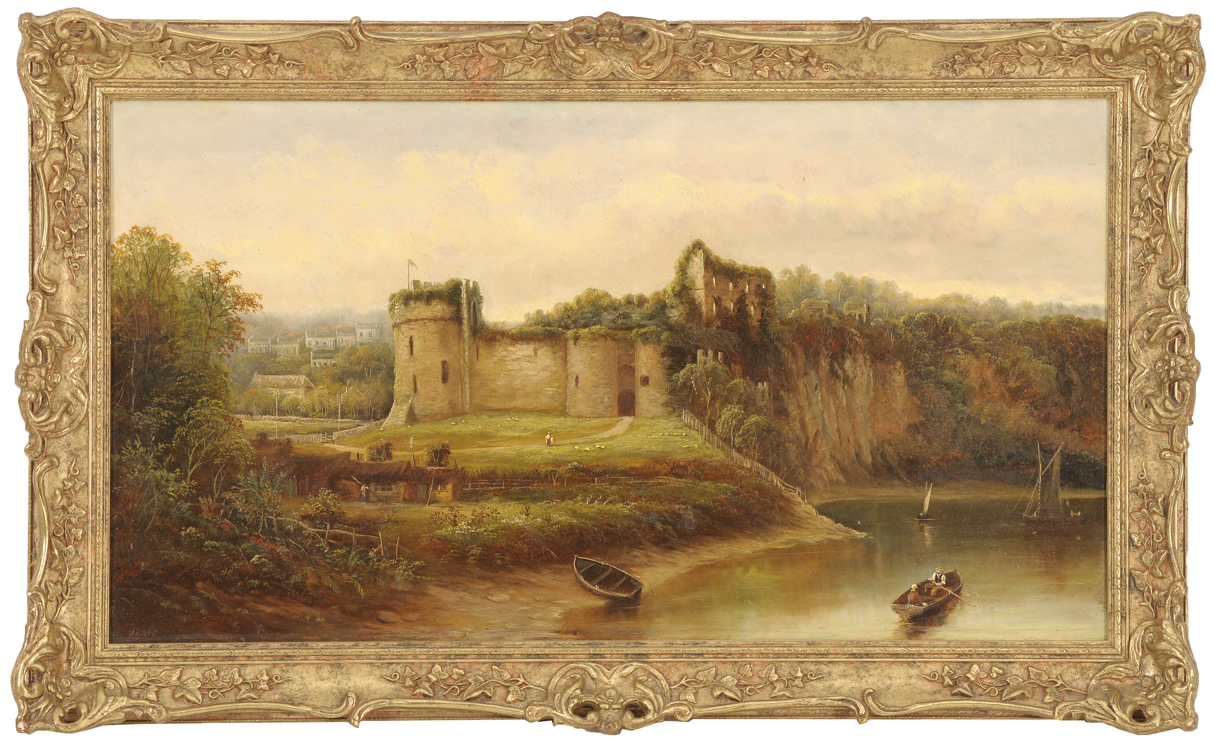 Appraisal: HENRY HARRISEnglish th CenturyChepstow Castle from Across the River Wye