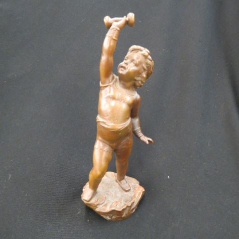 Appraisal: Bronze Statue of a Childholding up a rattle nice detail