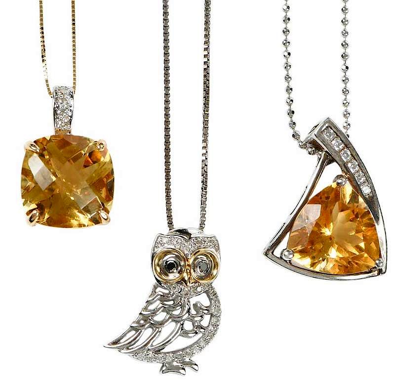 Appraisal: Three Gemstone Necklaces fancy cut cushion shape citrine four round