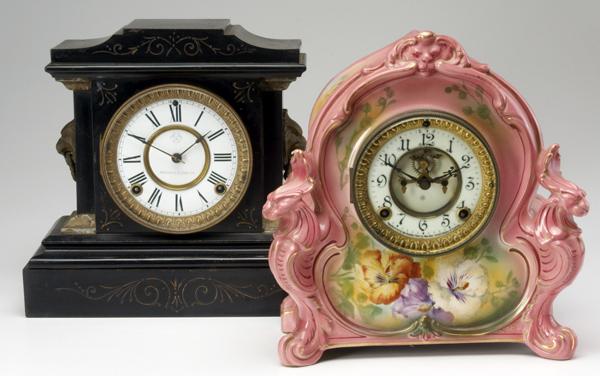 Appraisal: ANSONIA Two mantle clocks one with Royal Bonn china case