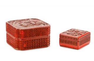 Appraisal: Two Chinese Lidded Cinnabar Boxes Chinese late th early th