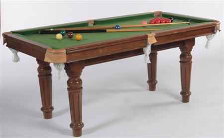 Appraisal: An oak quarter size snooker table Stamped ' E J