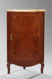 Appraisal: French Louis XVI Style Inlaid Mahogany Marble Top Corner Cabinet