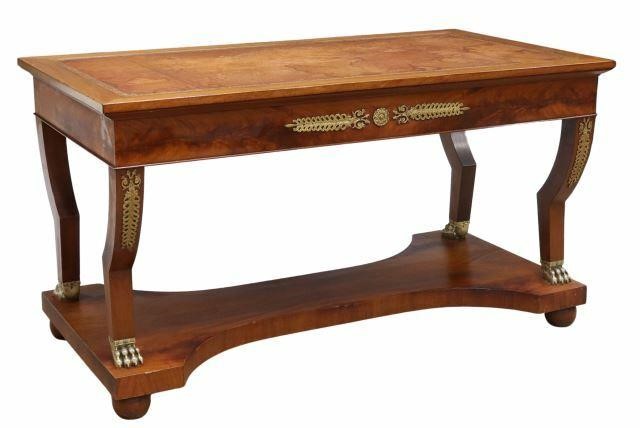 Appraisal: French Empire style mahogany writing desk th c rectangular top