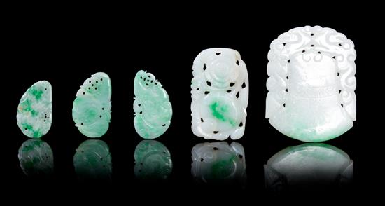 Appraisal: Sale Lot Five Pierce Carved Jadeite Pendants the first in