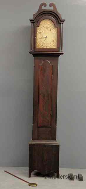 Appraisal: Pine tall case clock th c with wooden dial thirty-hour