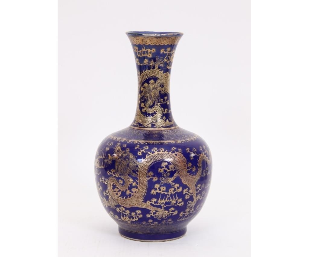 Appraisal: Fine blue Chinese porcelain bottle vase late th c with