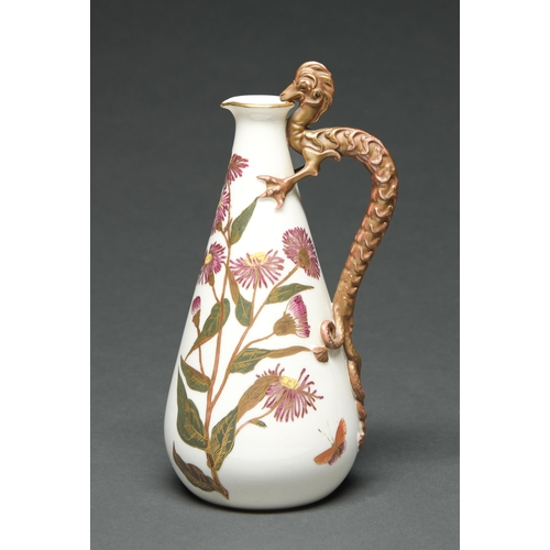 Appraisal: A Royal Worcester dragon handled ewer decorated with naturalistic flowers