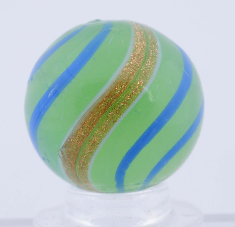 Appraisal: Opalescent Green Banded Lutz Marble Green opalescent base with blue