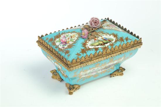 Appraisal: JEWELRY CASKET France nd half- th century porcelain Shaped casket