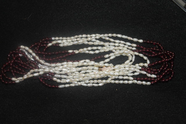 Appraisal: A FRESHWATER PEARL AND AMETHYST BEAD FIVE STRAND NECKLACE with