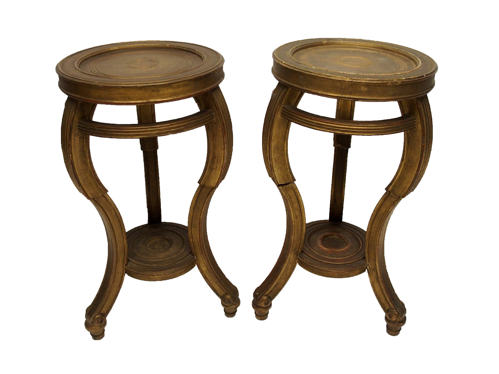 Appraisal: A pair of giltwood plant pedestalsthe circular turned stand on