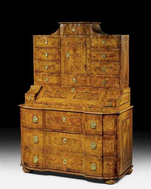 Appraisal: BUREAU CABINET Baroque probably Austria circa Walnut burlwood and pearwood