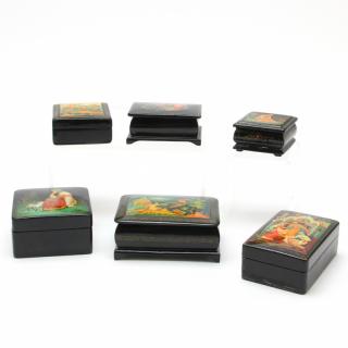 Appraisal: Six Russian Lacquered Boxes th century each of rectangular form