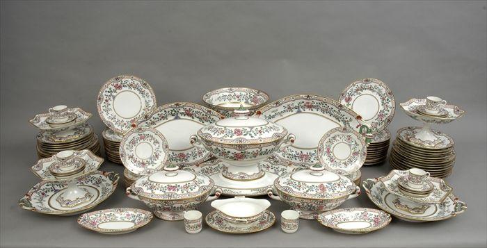 Appraisal: French Gilt and Polychrome Decorated Porcelain Part Dinner Service in