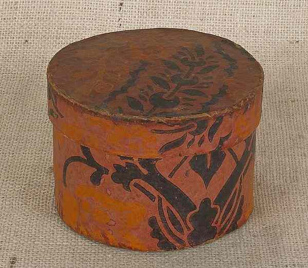 Appraisal: Wallpaper box th c with orange and black floral decoration