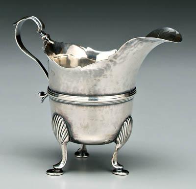 Appraisal: Irish silver pitcher helmet form with banded middle S scroll