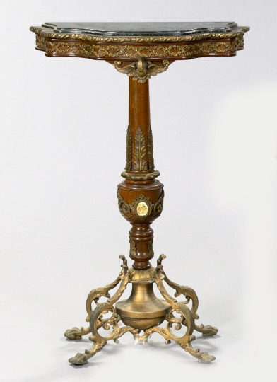 Appraisal: Continental Gilt-Brass-Mounted Stained Mahogany and Marble-Top Side Table th century