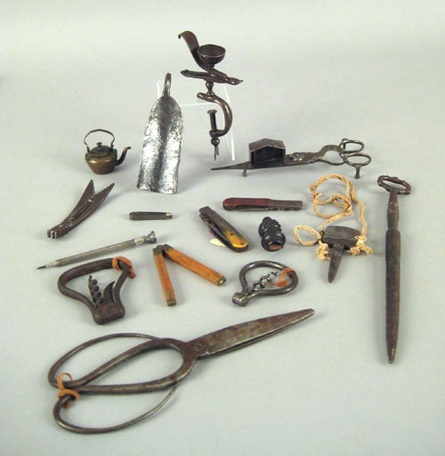 Appraisal: Wrought iron and wood tools to include two cork screws