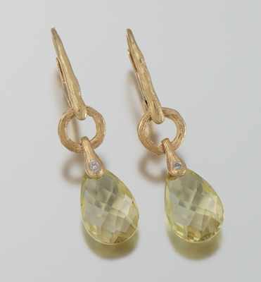 Appraisal: A Pair of Lemon Citrine and Diamond Earrings k yellow