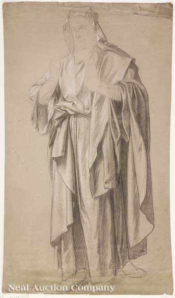 Appraisal: Gustave Adolphe Chassevent-Bacques French - Drapery Study black and white