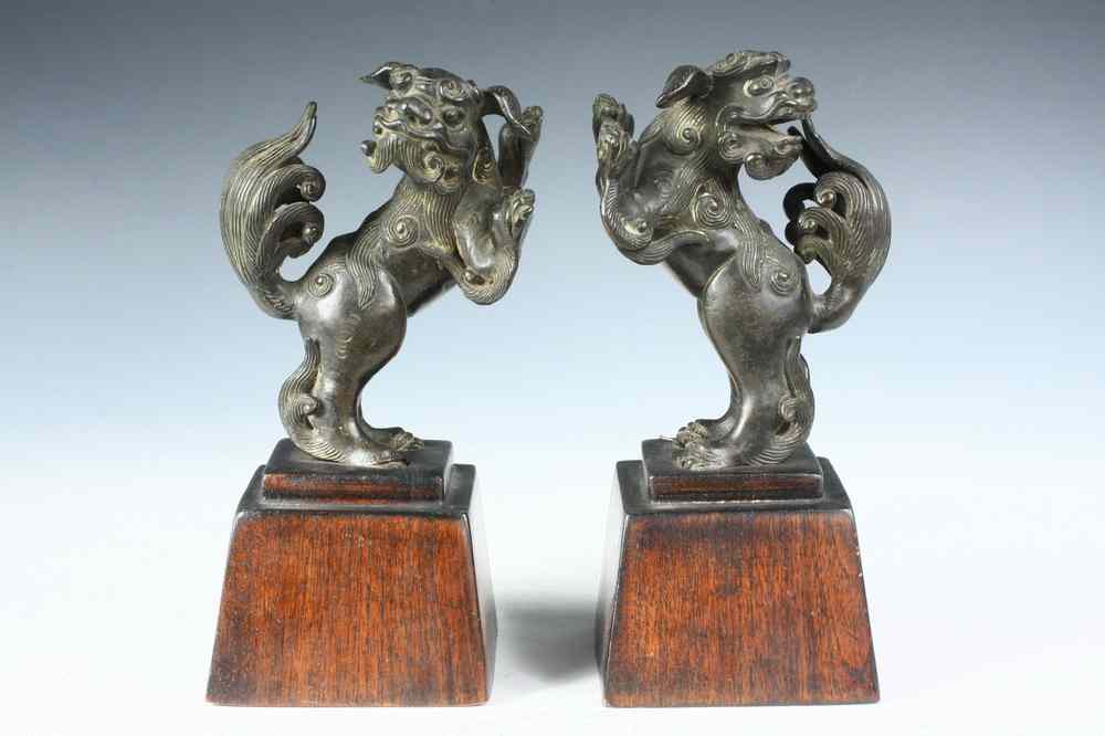 Appraisal: PAIR CHINESE BRONZE FOO DOGS - Very Early Pair of