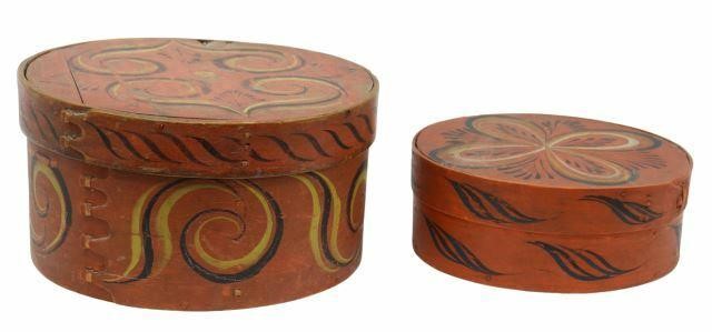 Appraisal: lot of Norwegian bentwood tine storage boxes th c hand-painted