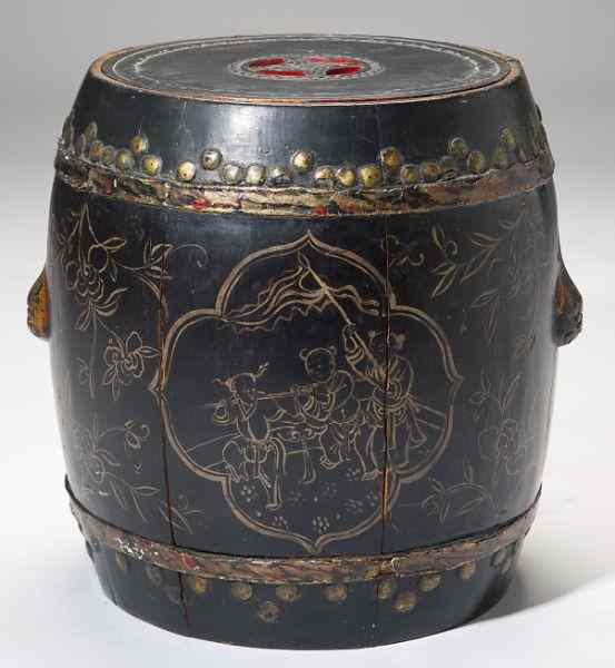 Appraisal: Chinese Lidded Storage Barrellate th - early th century originally