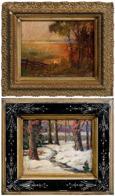 Appraisal: Two Texas Michigan paintings winter woodland with stream signed lower