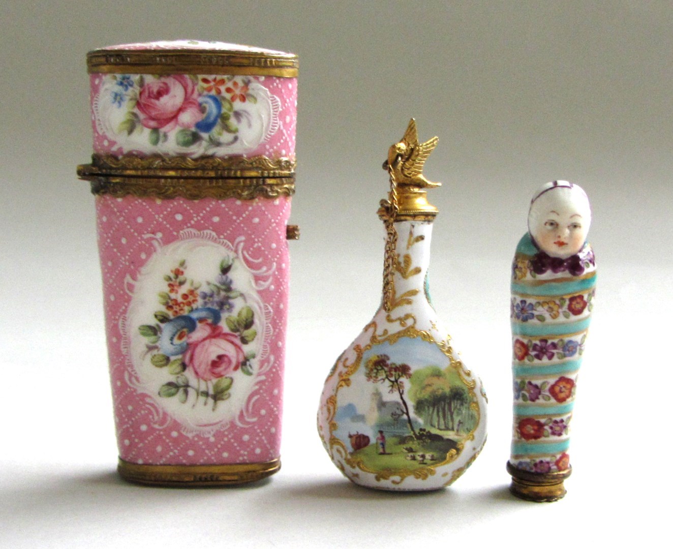 Appraisal: A group of three continental enamel and porcelain vertu th