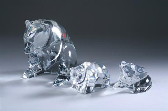 Appraisal: THREE BACCARAT GLASS FIGURES Two bears and a frog -