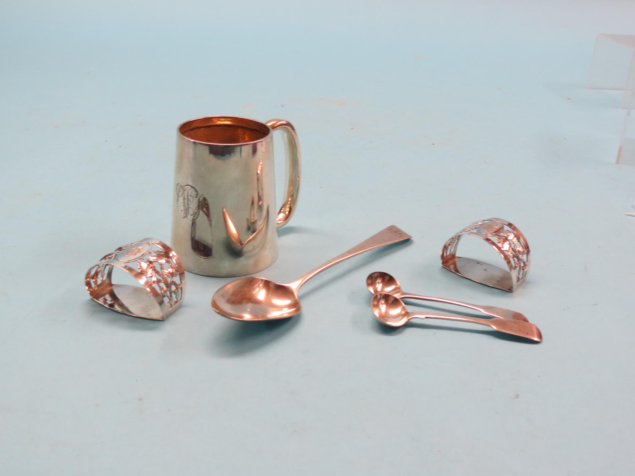 Appraisal: A tapering silver christening mug Birmingham a pair of pierced