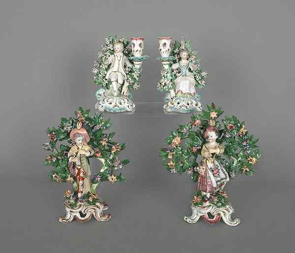 Appraisal: Four porcelain bocage figural groups th th c tallest -