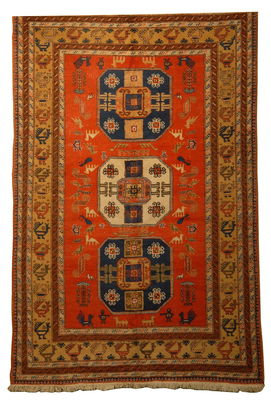 Appraisal: ORIENTAL RUG KAZAK DESIGN ' x ' Three geometric medallions