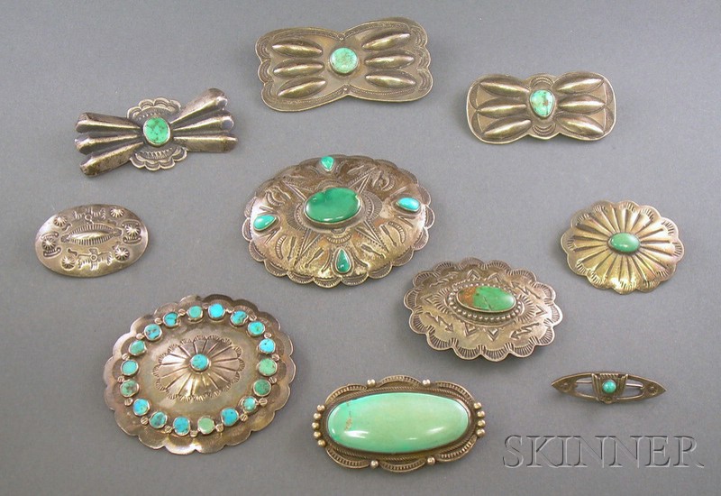 Appraisal: Ten Southwest Silver Pins Navajo various shapes and sizes with