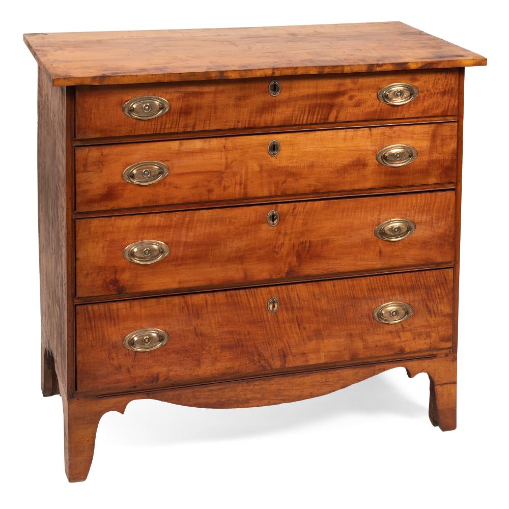 Appraisal: CHIPPENDALE BUREAU Late th Century In tiger maple and maple