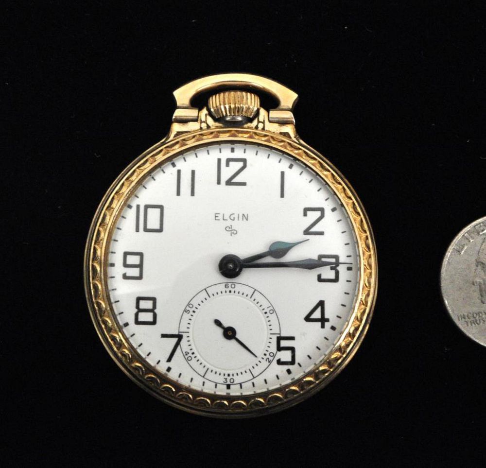 Appraisal: Elgin Pocket Watch Arabic Number Dial marked K rolled gold